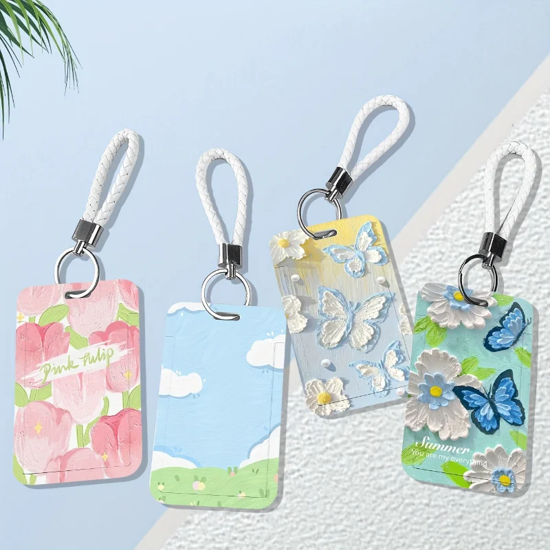 Cute Keychain With Access Card Holder, Bus Pass & Meal Card Protector Credit ID Bank Card Protective Case For Campus Security