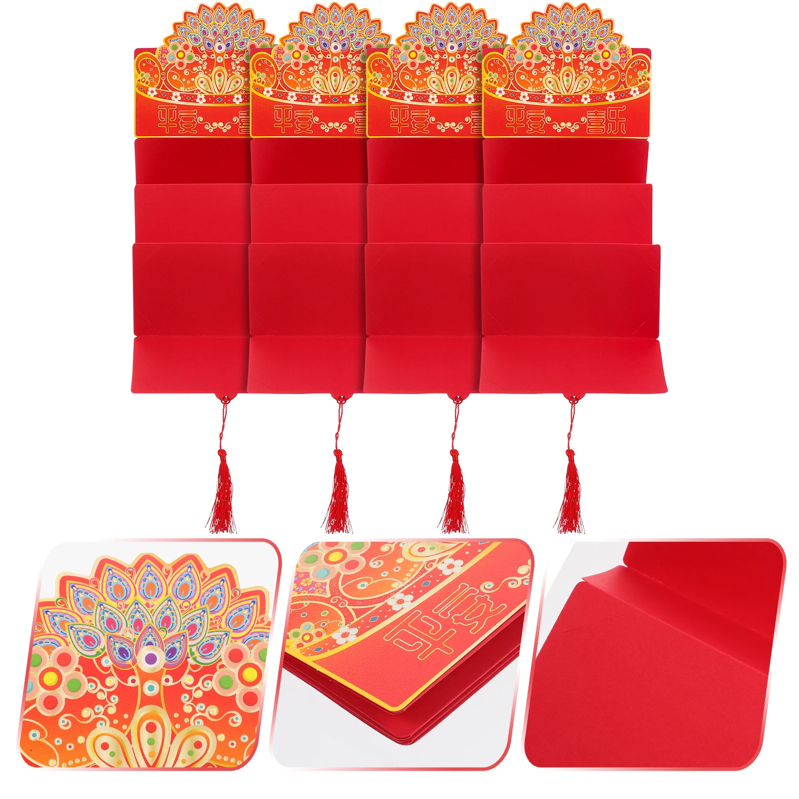 

4 Pcs Lai See Red Envelope Bag Chinese Money Envelopes Packet Spring Festival Outdoor Lucky Packets Hongbao Paper New Year