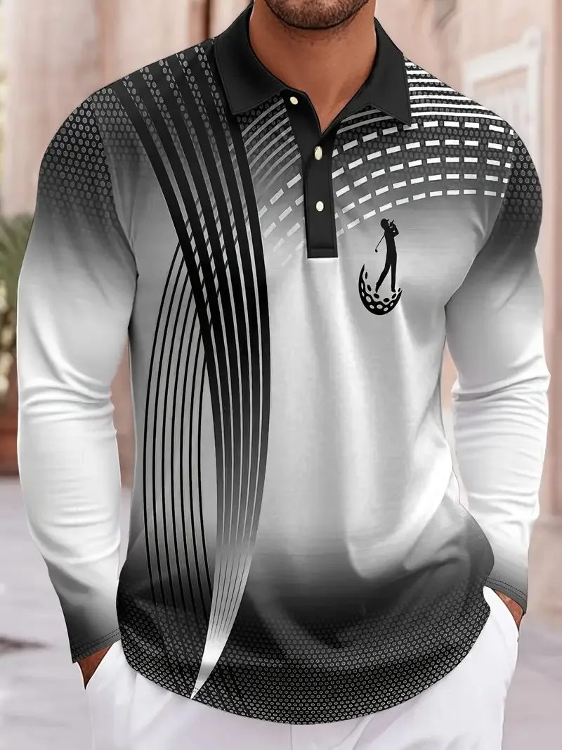 

Autumn Fashion Men's Stripes Long Sleeve Polo Shirt Breathable Business Casual Top Slim Fit Quick Dry Multi Colors Men Clothing