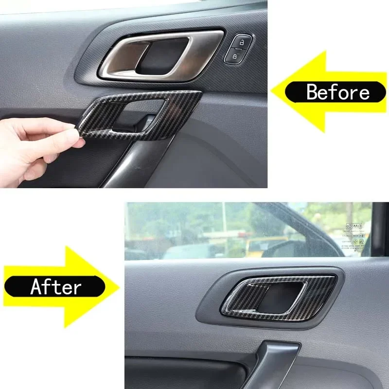 

For 2015-2021 Ford Ranger ABS carbon fiber car styling inner handle decorative frame sticker car interior accessories 4Pcs