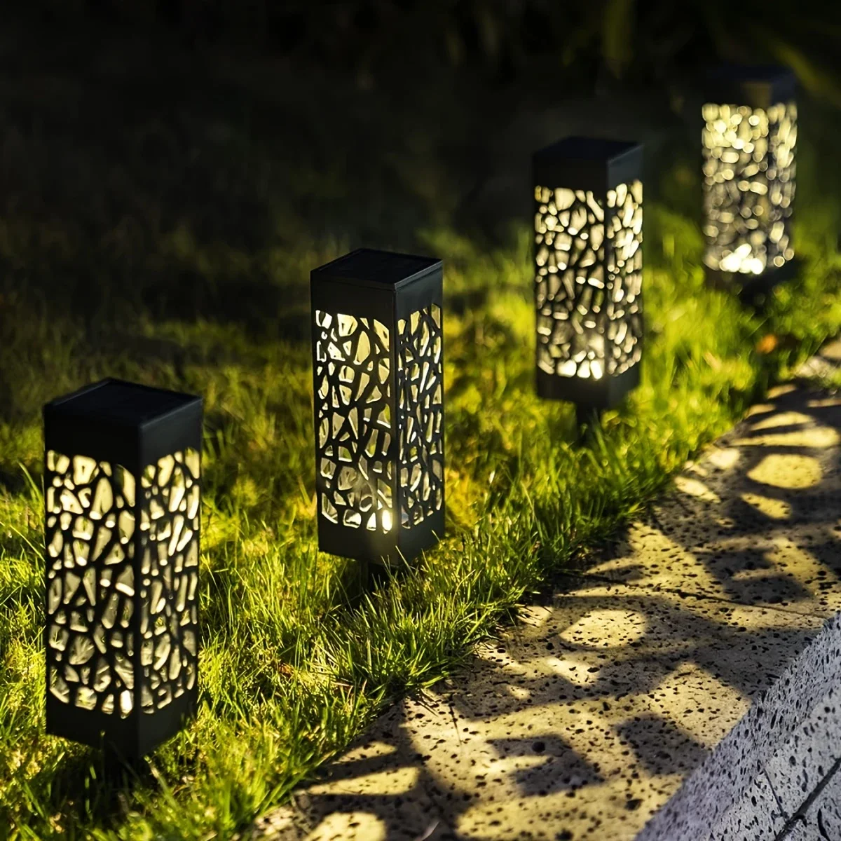 1-8PCS Outdoor Solar Lights Waterproof LED Hollow Pattern Garden Lamp Auto Sensor Pathway Lighting for Yard Patio Decoration