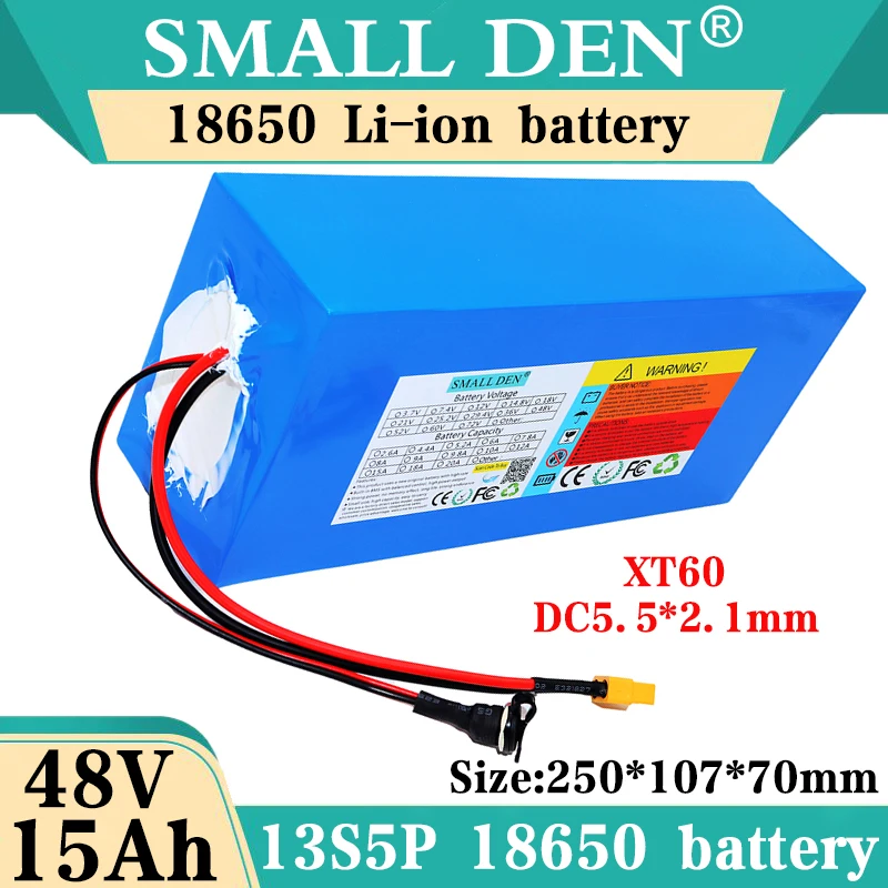 

48V 15Ah 18650 Lithium Battery 54.6V 13S5P Rechargeable Battery 1500W Power Equipment, Power Tools, Backup Power Battery Pack