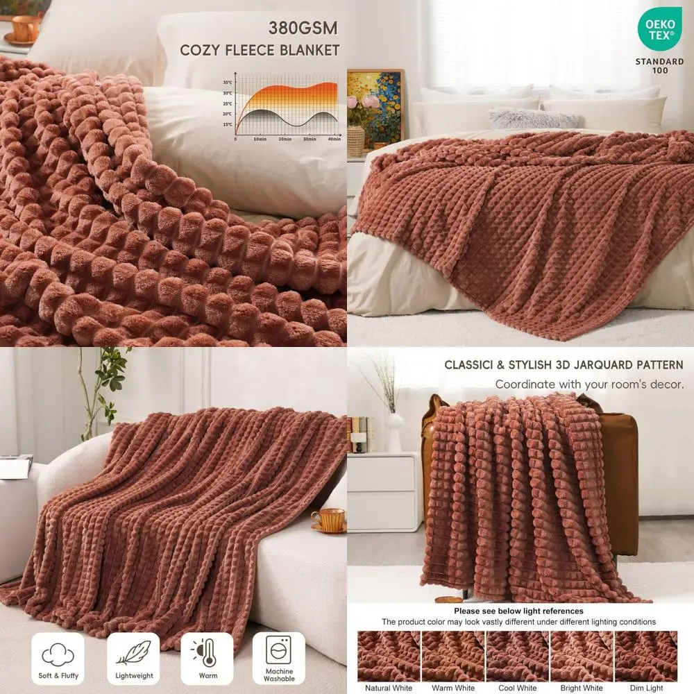 

Роскошное одеяло-плед King Size из шерпы, 380 GSM, не линяет, легкое и теплое, идеальный подарок для женщин, цвет Burnt Umber