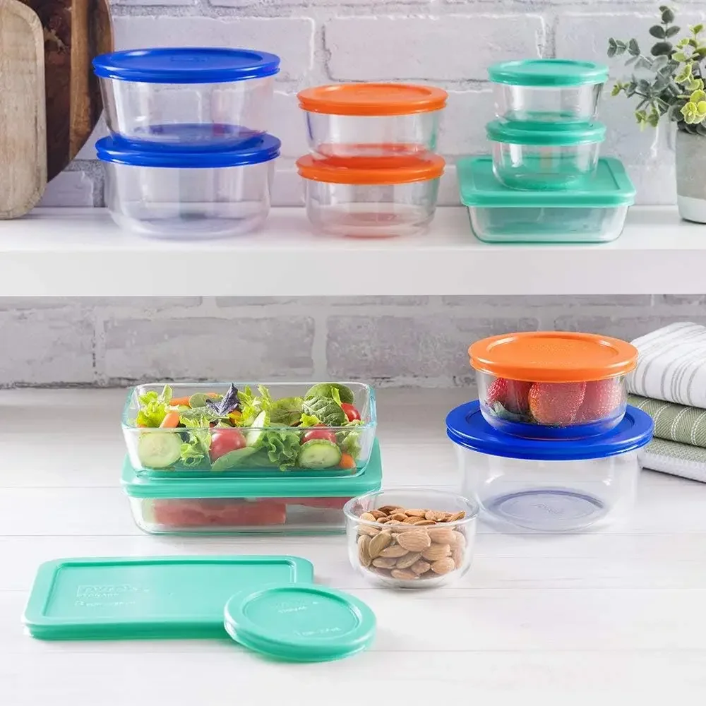 Pyrex Simply Store 12-Pack Mixed Sized Glass Food Storage Set, Round & Rectangular Containers With Lids, BPA-Free, Dishwasher &