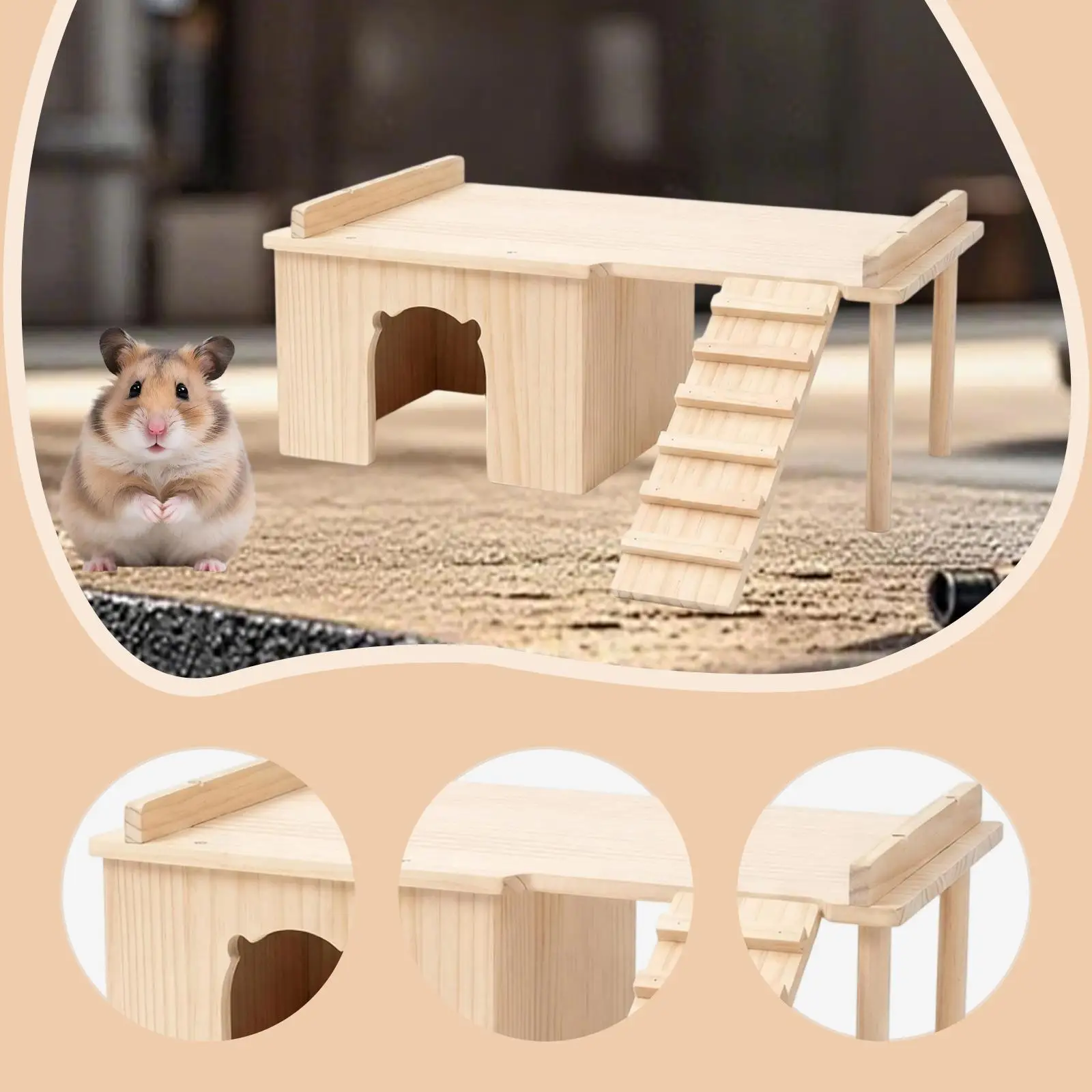 Wooden Hamster Hideout Funny Climbing Exploring Toys Cage Accessories Habitat Hut for Dwarf Hamster Rat Lemmings Pet Small Pet