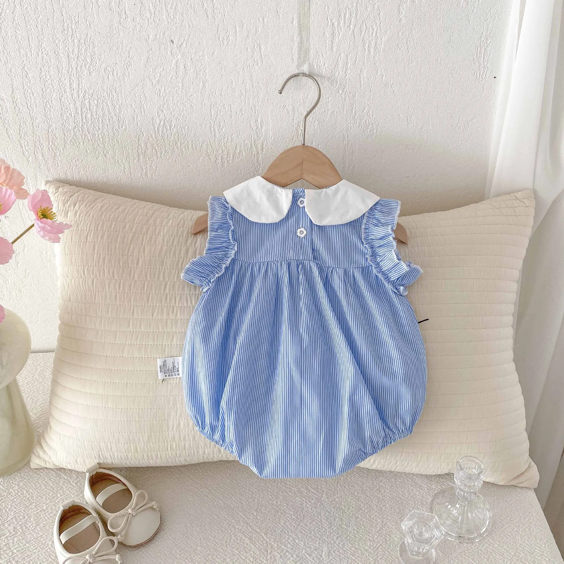 Baby Clothing 0-24M Newborn Baby Bodysuits Summer Sweet Flower Girls' Striped One Piece Sleeveless Toddler Romper