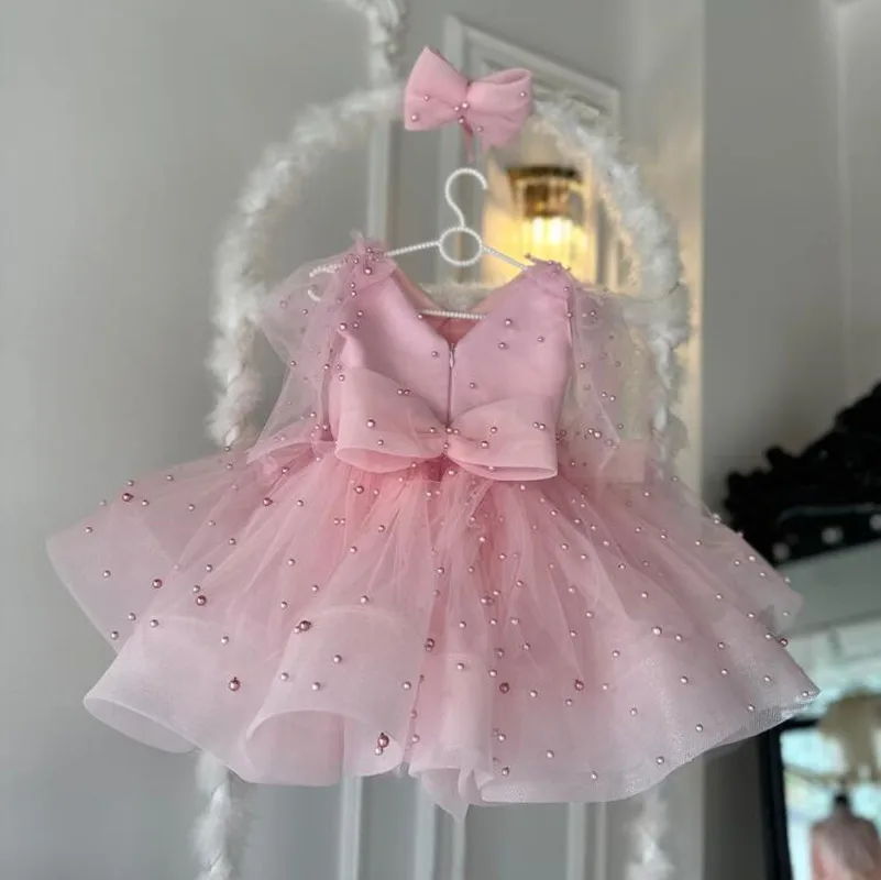 

Sparkling Pink Baby Girl Dress Toddler Frock Kids Couture Little Princess Costume Girls Birthday Dress Big Bow 12M 18M 24M