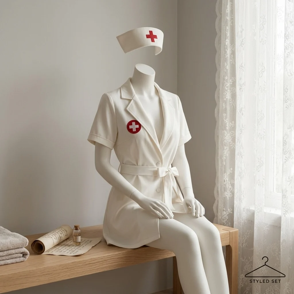 Cosplay Naughty Nurse Uniform Set Women's Belted Mini Dress with Cross Heart Patch Nurse Cap for Halloween Role Play view 3