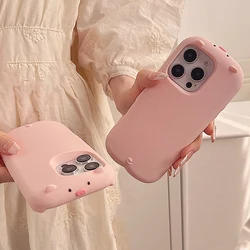 Cute 3D Pink Pig Soft Silicone Case For iPhone 16 17 Pro Max 15 14 13 12 Pro Max Cartoon Piggy Phone Cover