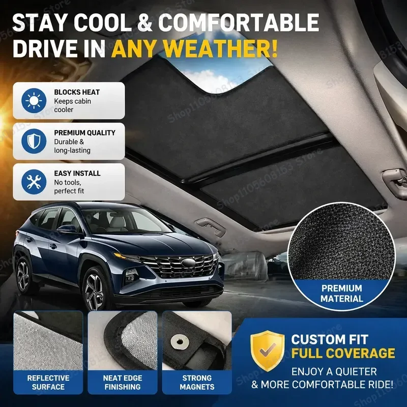 For Hyundai Tucson 2015–2026 Sunroof Sunshade for UV Protection Heat Insulation Electrostatic Suede Fabric Skylight Cover