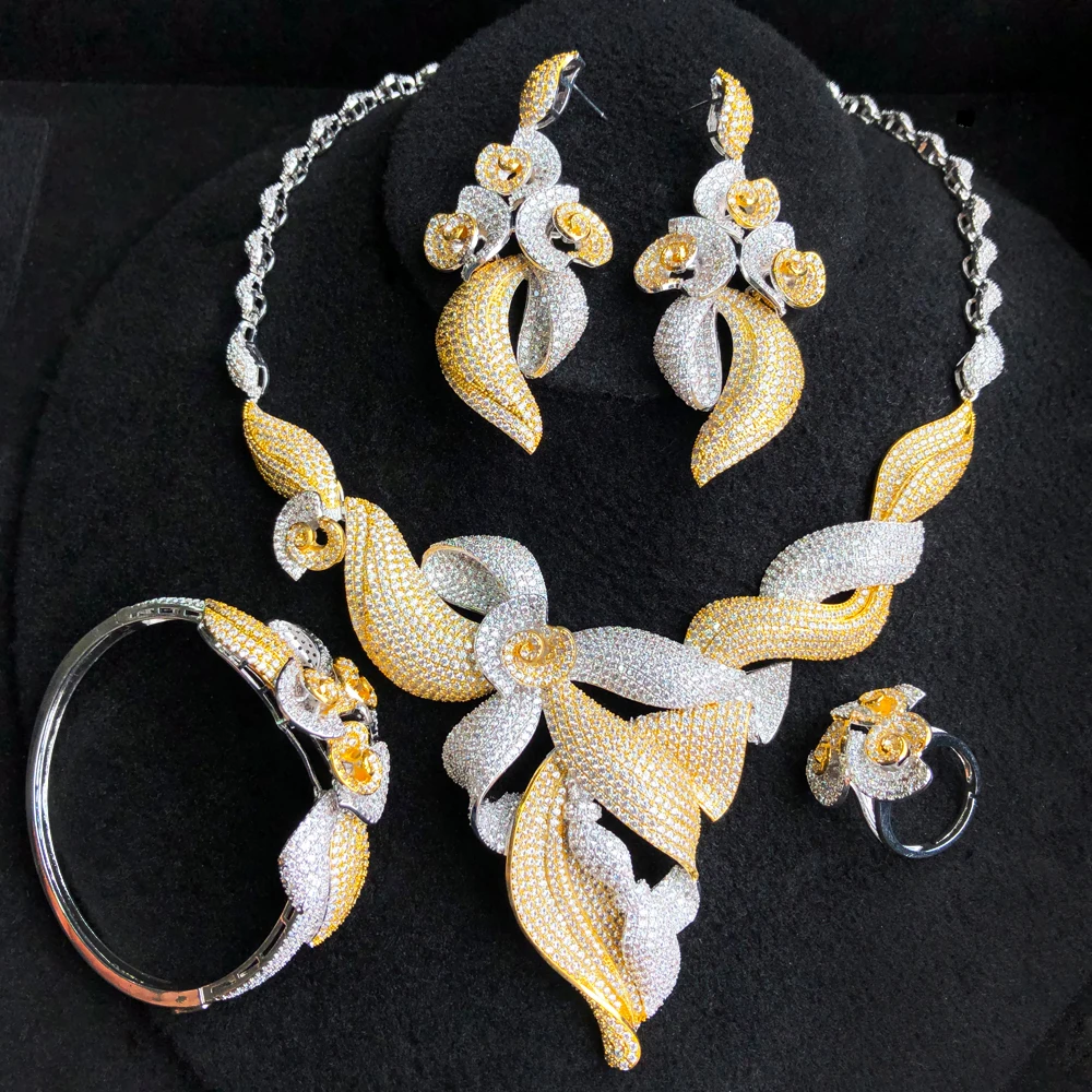 

GODKI NEW Fashion 4PCS Luxury Flowers Africa Jewelry Set For Women Wedding Party Cubic Zirconia Dubai Bridal Jewelry Indian 2022