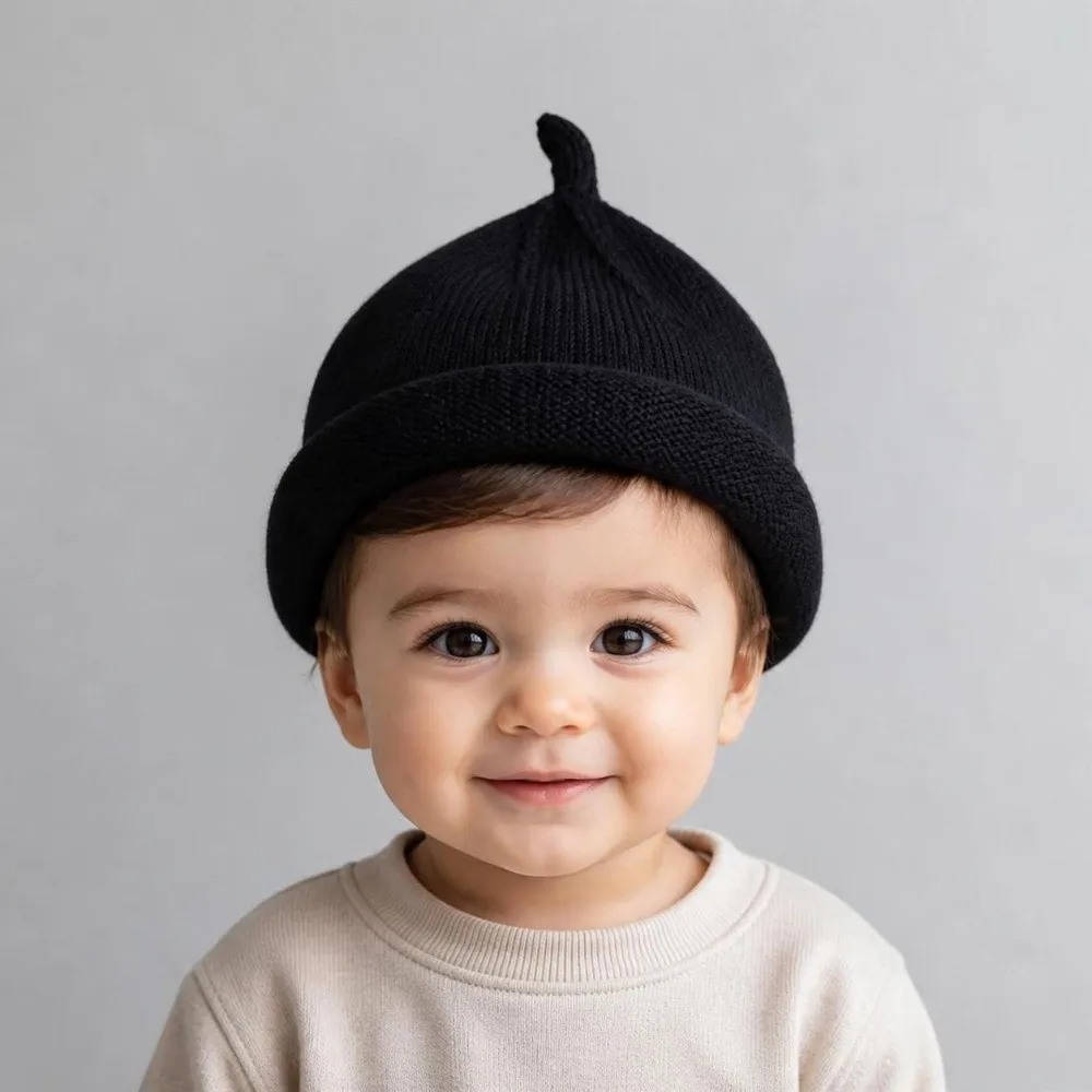 Cute Style Solid Color Kids Winter Beanie Warm Soft Crochet Bonnet Candy Color Thick Fabric Toddler Cap Toddler