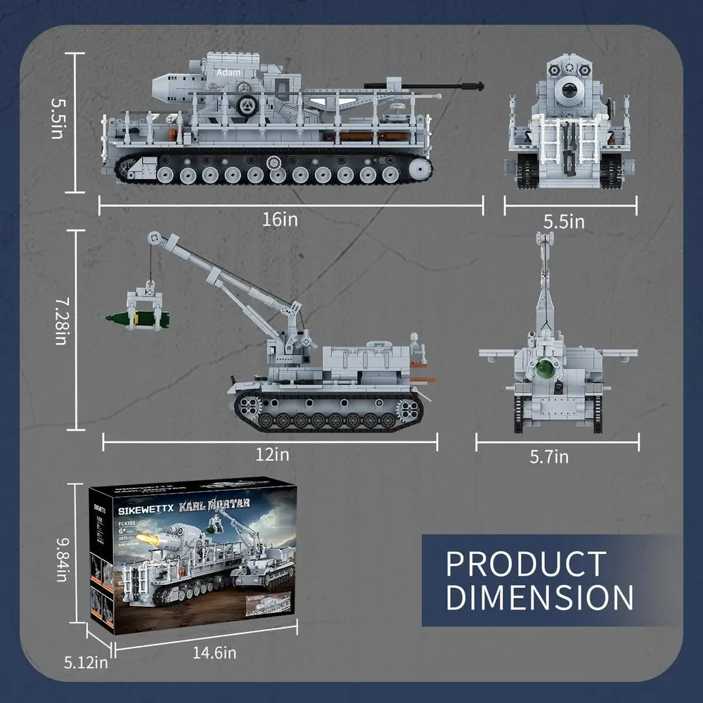 Conjunto de construção de tanque de argamassa alemã da segunda guerra mundial de 2875 peças, compatível com Lego, modelo militar em escala 1:26 para adultos