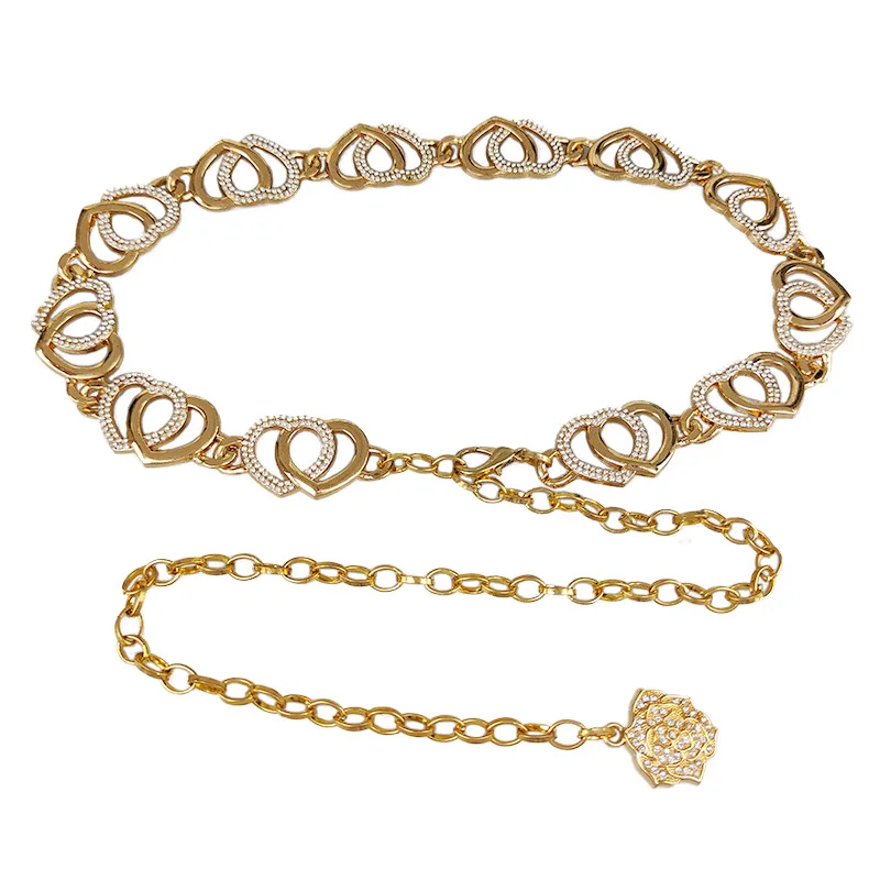 Fashion Metal Heart Shaped Waist Chain Women's Simple Versatile Rhinestones