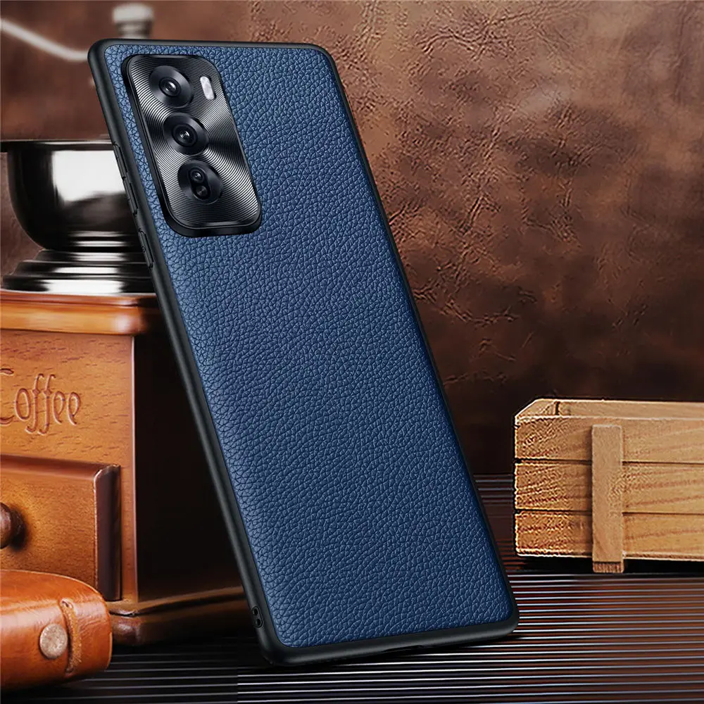 Genuine Leather Slim Case for OPPO Reno12 Pro/Reno12 Metal Ring Business Back Cover