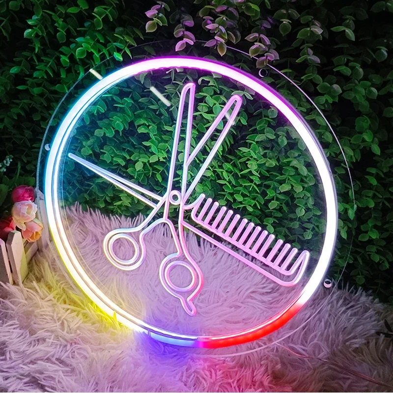 30CM Barber Shop Neon Led Light APP Bluetooth RGBIC Dream Scissors Neon Lamp Wall Hanging Night Lights Room Bar Neon Sign