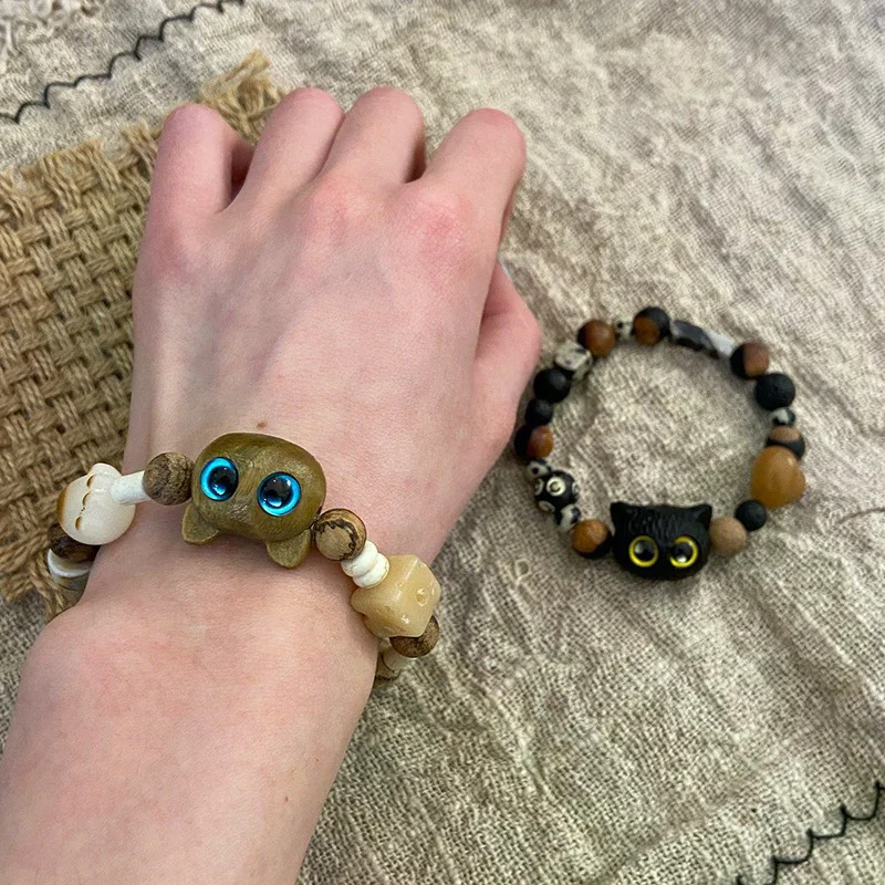 New Cute Little Black Cat Bracelet For Women Men Fashion Funny Cartoon Animal Beaded Bracelet Trendy Couple Friend Gifts