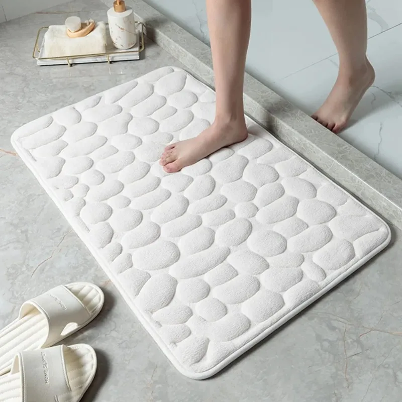 Top-Selling Memory Foam Bathroom Rug – Anti-Slip Pebble Embossed Mat for Basin, Bathtub, and Shower Door