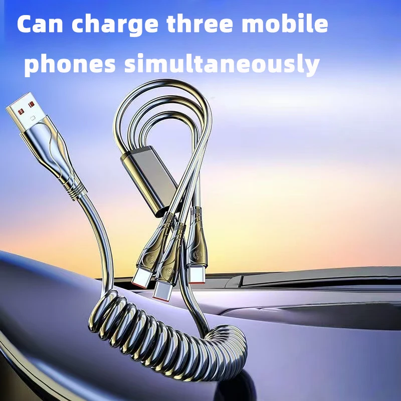 كابل بيانات تلسكوبي زنبركي ثلاثي من النوع C بسحب واحد لسهولة اللف وتخزين مريح لكابلات الشحن السريع