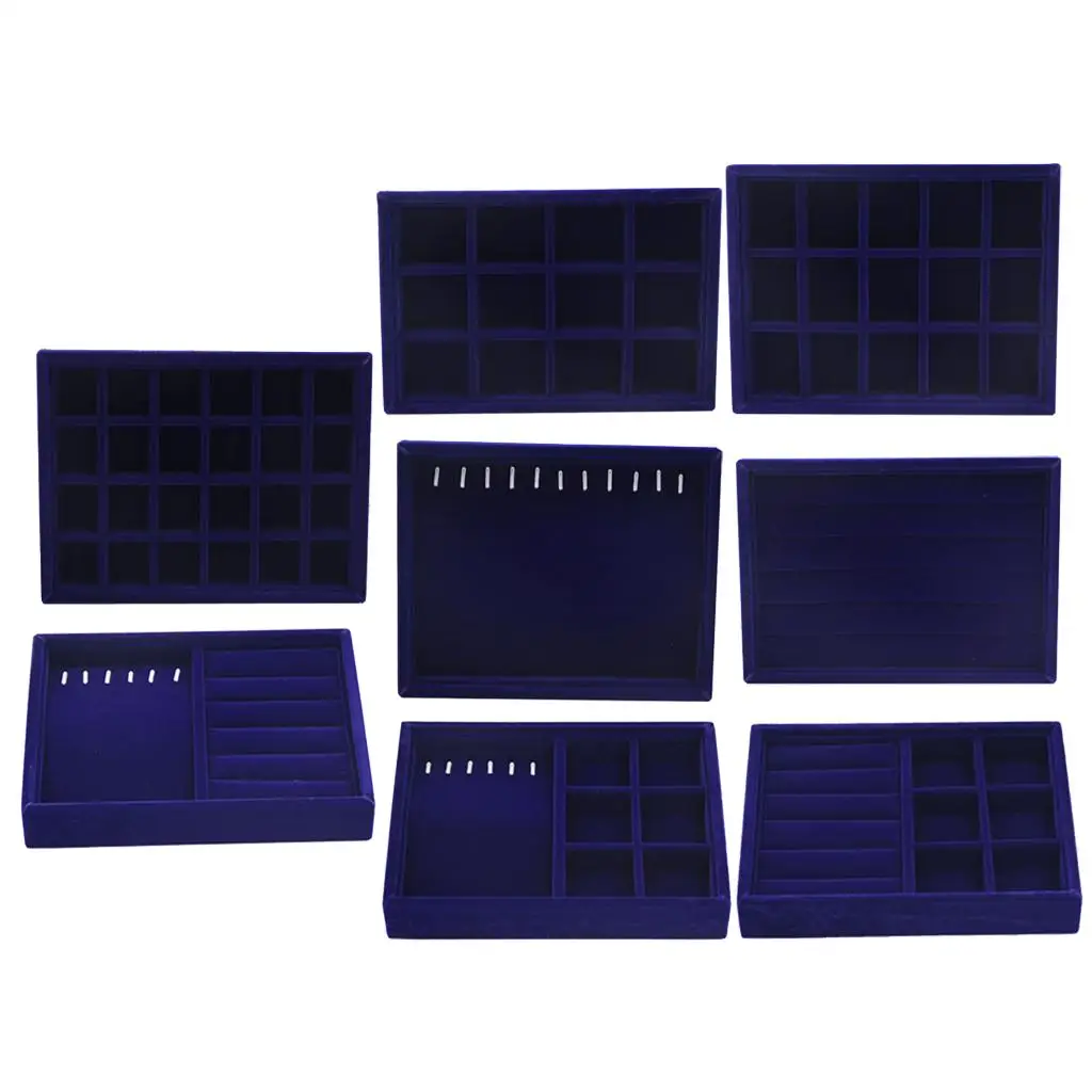 صينية مجوهرات مخملية متعددة الوظائف قابلة للتكديس لتخزين العرض