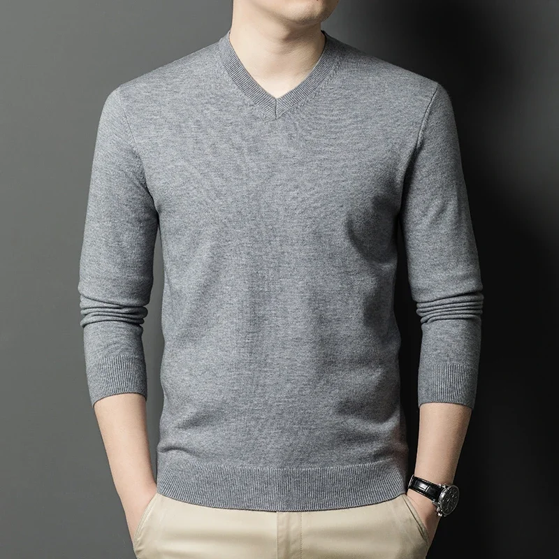 جديد البلوزات الرجالية الخامس الرقبة الأساسية بلون البلوزات الجولة الرقبة البلوفرات المرنة الدافئة الخريف محبوك المتضخم سترة الرجال #3