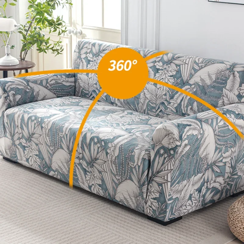 Nordic Printed Sofa Cover with Skirt Soft High Elastic Corner Couch Covers Dust-Proof Anti-Slip Protection Armchair Protector