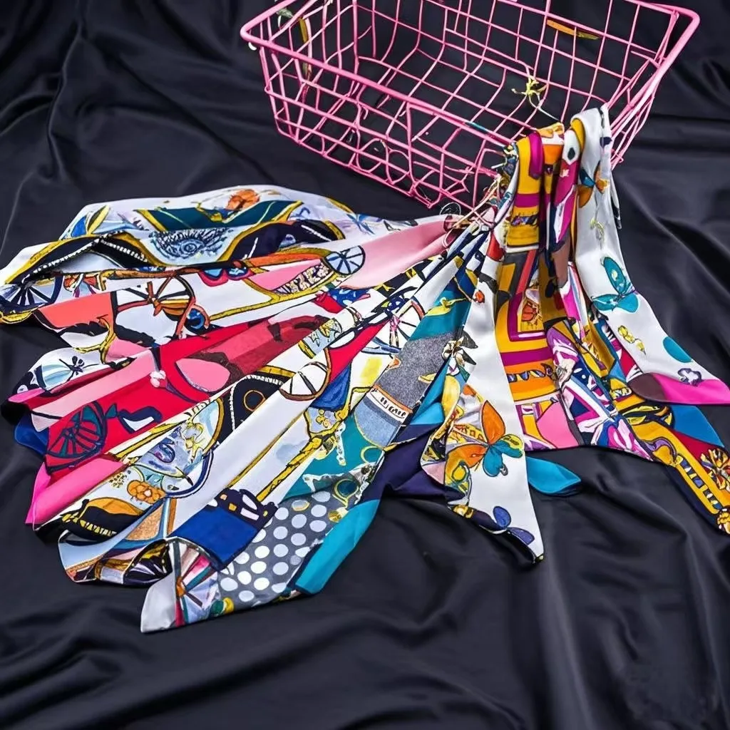 جديد طباعة زهرة وشاح صغير للنساء مقبض حقيبة أشرطة العلامة التجارية موضة وشاح الرأس صغير طويل نحيل الأوشحة بالجملة رباطات #5