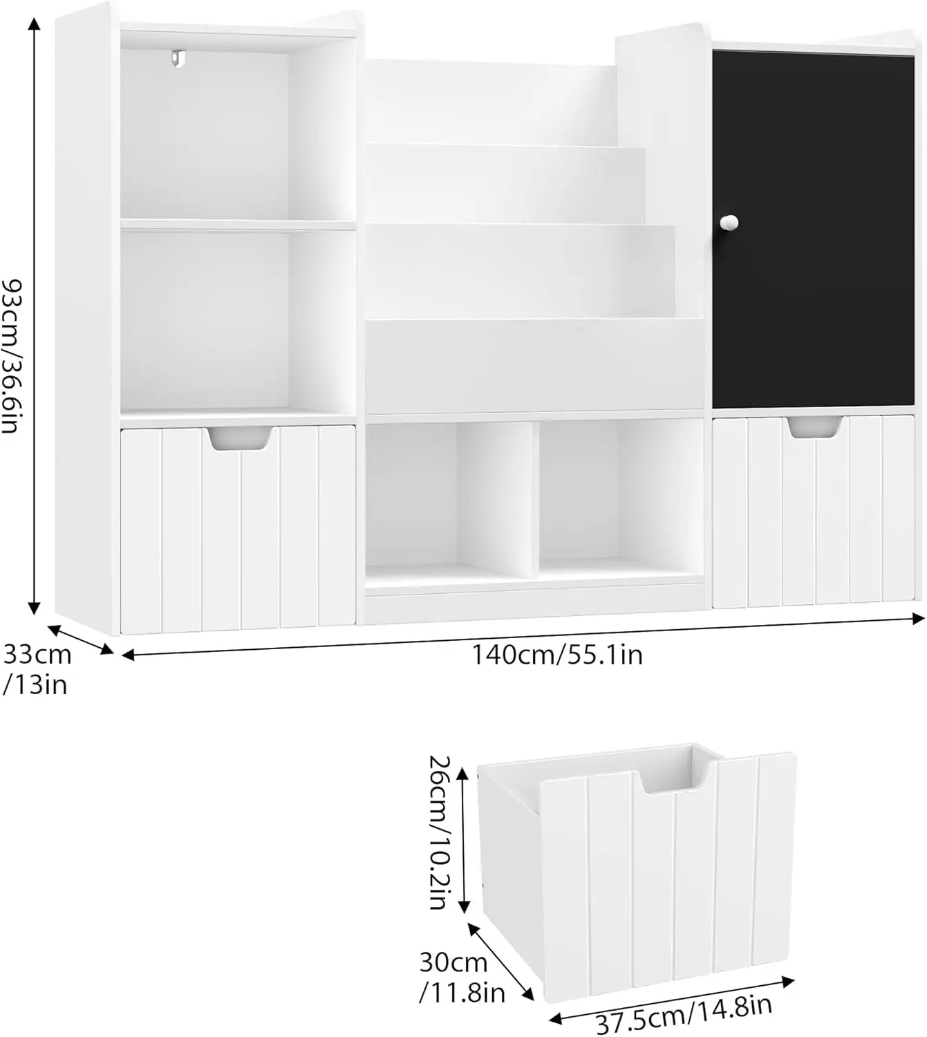 Toy Storage Organizer, 55.1” Large Toy Organizer and Storage with Chalkboard, Kids Bookshelf and Bookcase with 2 Movab