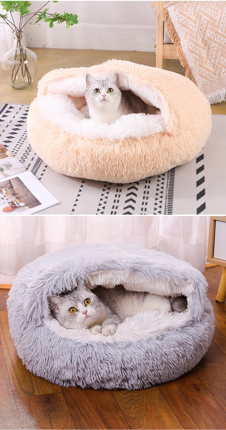 Rundes Hundebett, Winter, warmes Katzenbett, Plüschkorb für Hunde, waschbares Haustierbett für kleine, mittelgroße und große Hunde, Sofa für Katzen – Detail 13