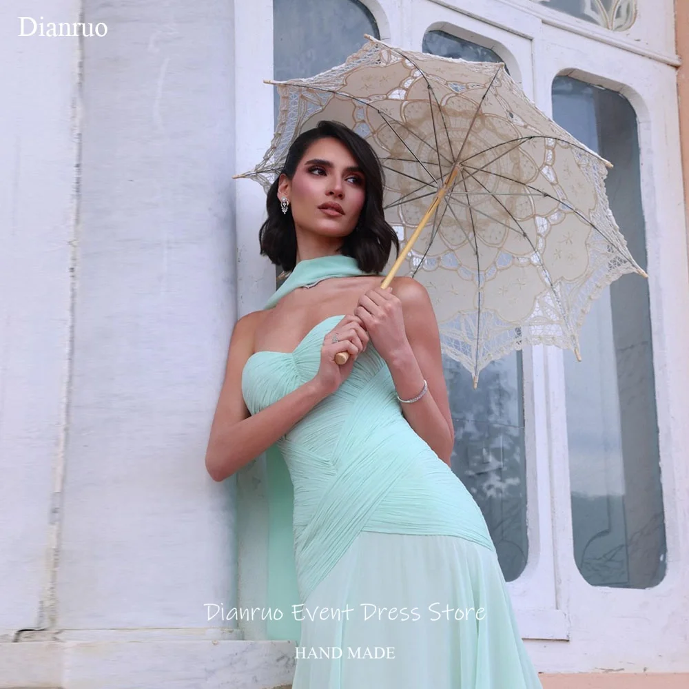 

Dianruo Mint Green A Line Evening Dresses Sweetheart Birthday Prom Gowns Sleeveless Chiffon Ribbons Dresses Woman Customized