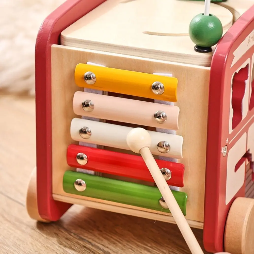 Wooden Early Education Toys Animal Theme Multi-purpose Design Bus Toy Educational Toy Sound Feature Logical Thinking Toy Gifts