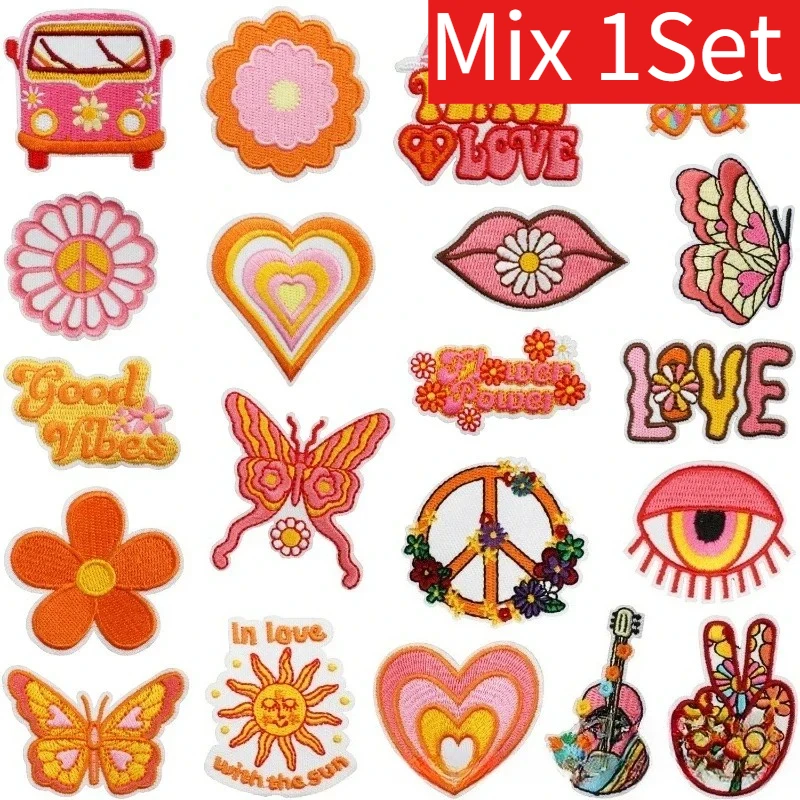 10/100PCS Wholesale Lots of Hippie Style Embroidery Patches Peace Bus Floral Letter Colorful Appliques Self Love Emblem Ironing