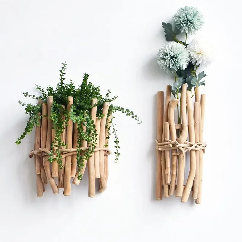 

Simple and modern handmade solid wood vase wall hanging creative living room entrance dining room wall flower decoration pendant