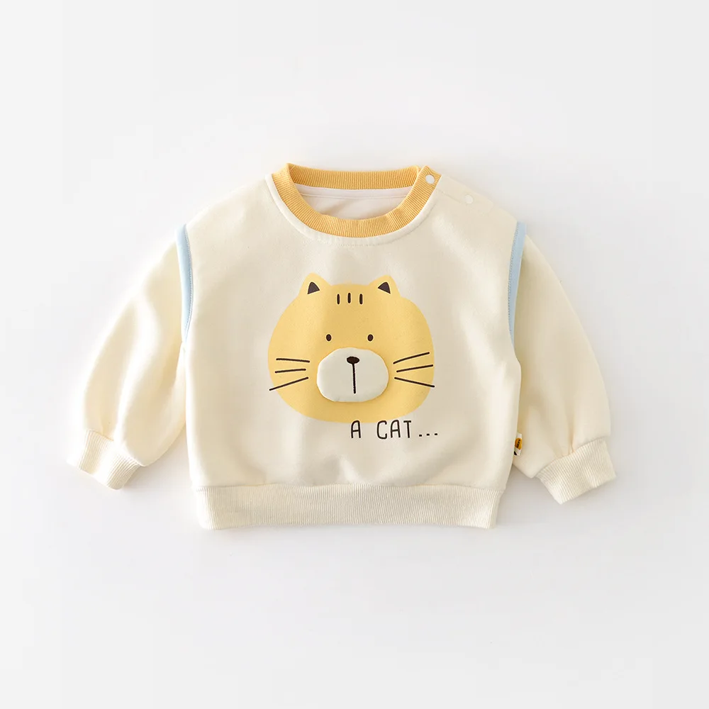 

2026 Spring New Baby Long Sleeve Sweatshirt Cotton Boys Casual Pullover Infant Girls Cute Cartoon Tops Toddler Sweatshirts