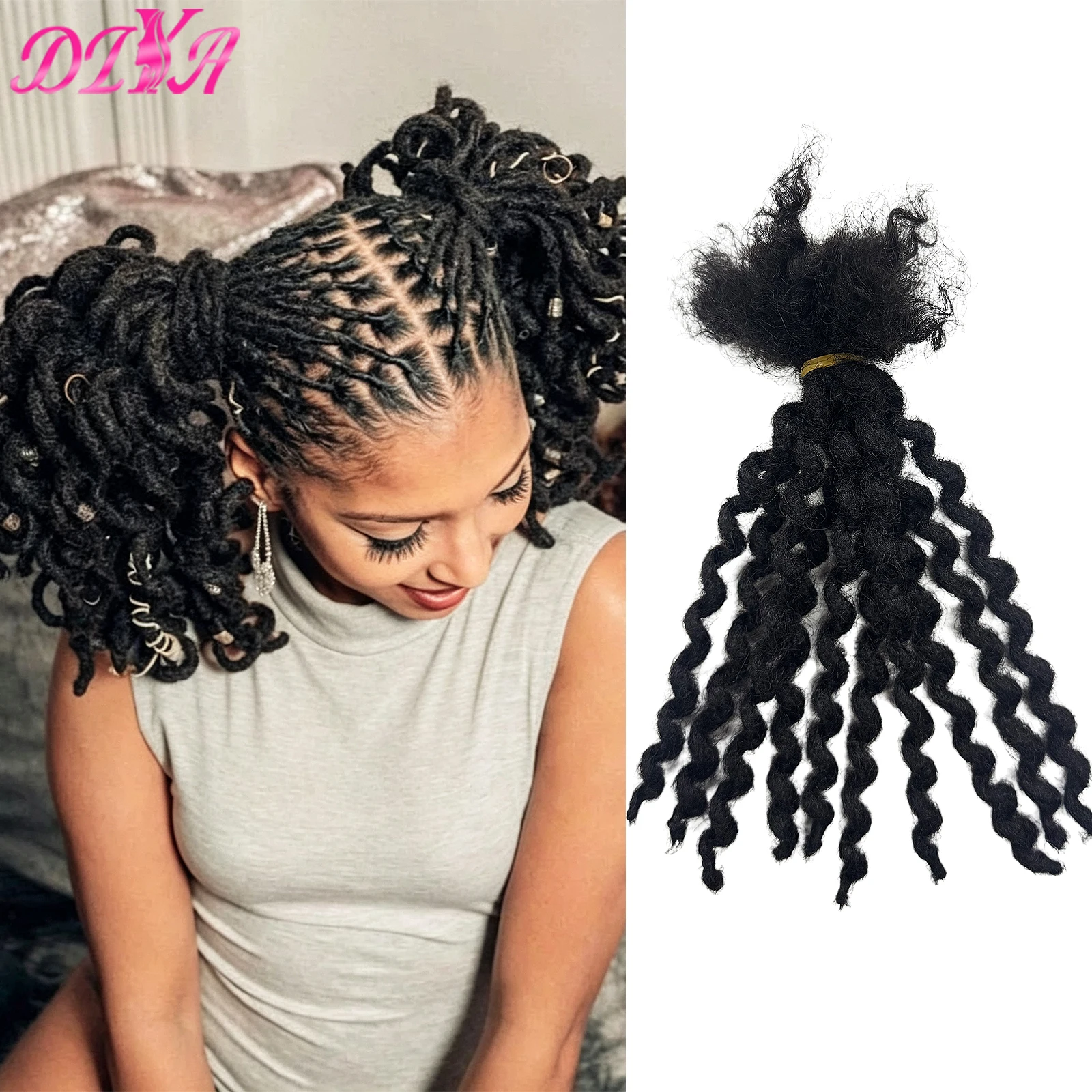 Natural 0.4/0.6cm Loc Extension Human Hair with Curly Human Hair Peruvian Loc Dreadlock Extension Crochet Braids for Men/Women
