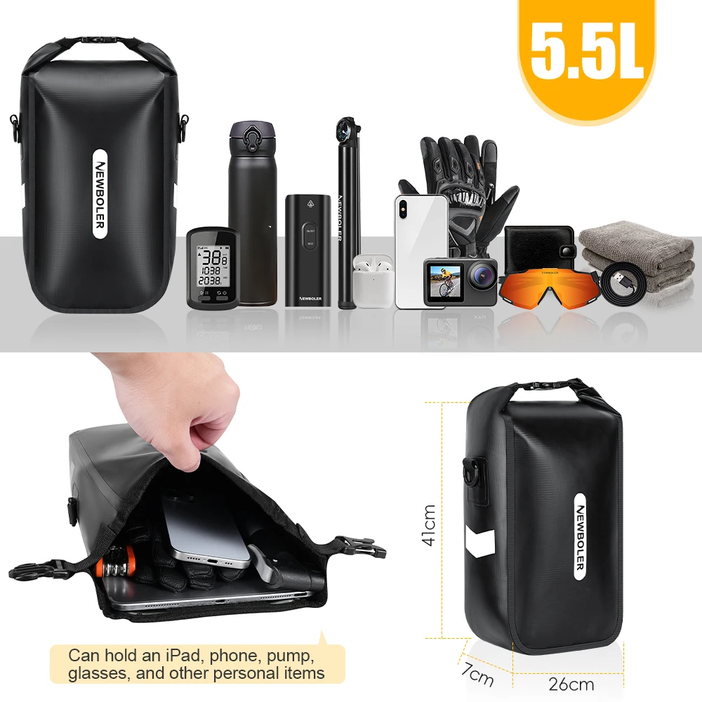 NEWBOLER 5,5L 10L Wasserdichte Fahrrad-Gabeltasche Schnellverschluss Fahrrad-Gepäckträgertasche Fahrradtasche Fahrradzubehör – Detail 6