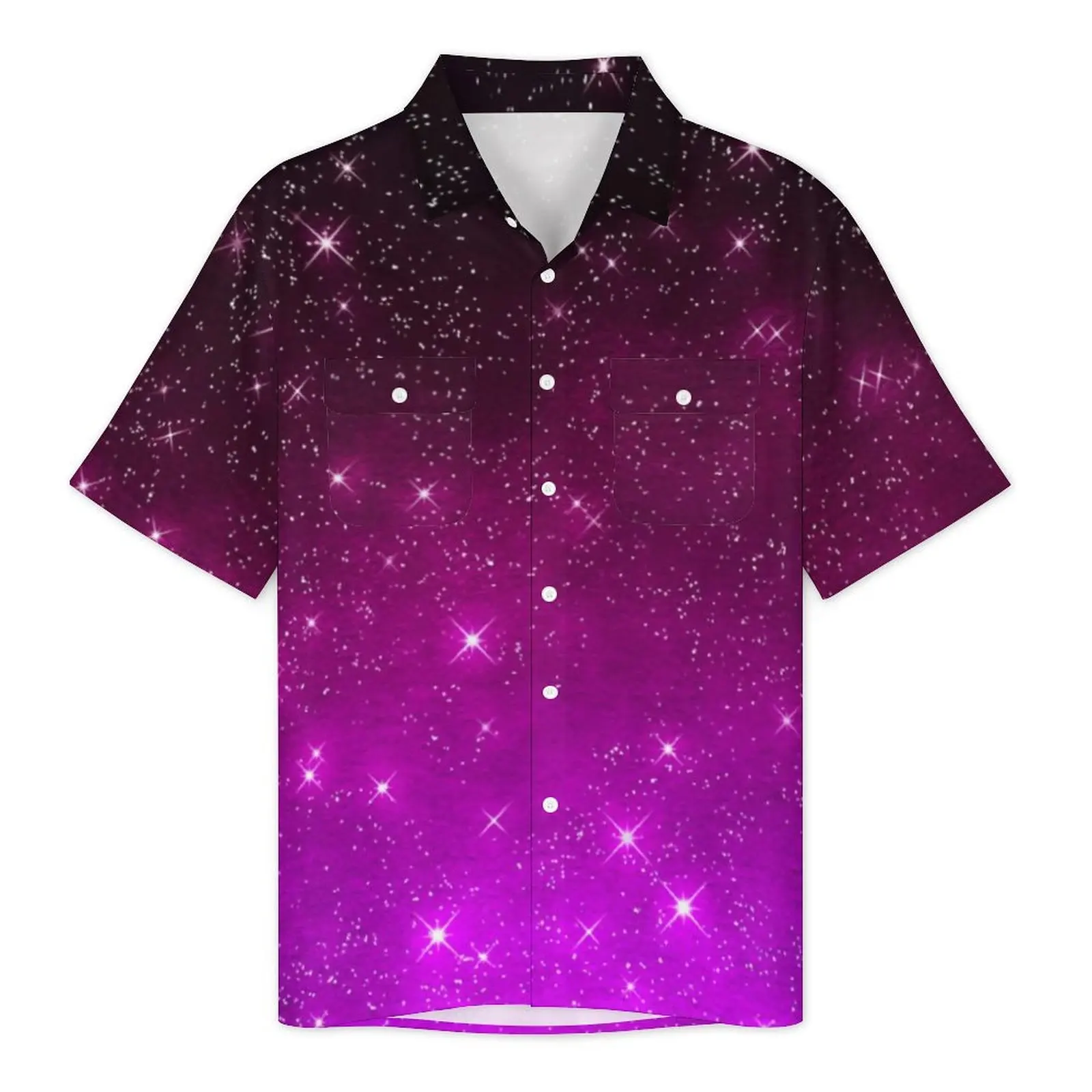 Pink Starry Night Casual Shirt Colorful Sky Trendy Hawaii Shirts Male Short Sleeves Beach Streetwear Graphic Plus Size Blouses