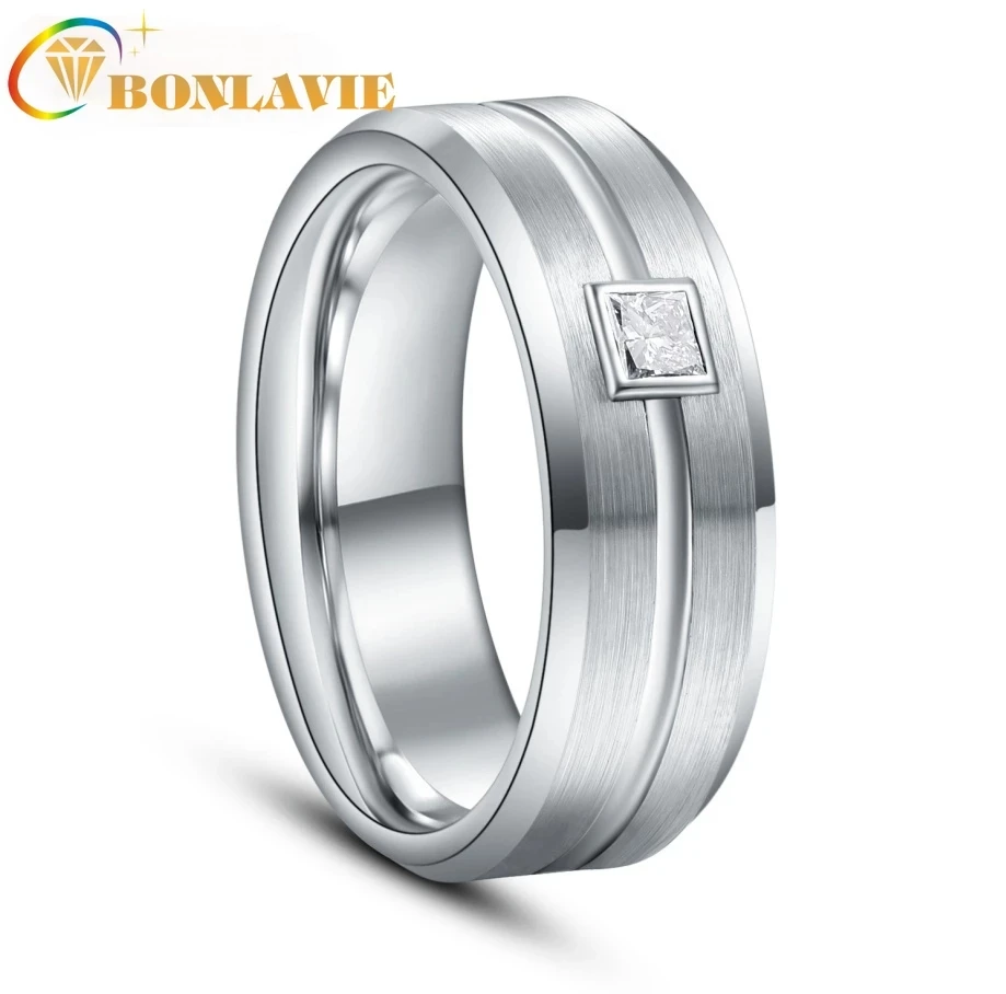 BONLAVIE Wedding Ring Exquisite Primary Color Real Diamond 0.3ct Men Rings Real Tungsten Carbide Wedding Bands Male Ring