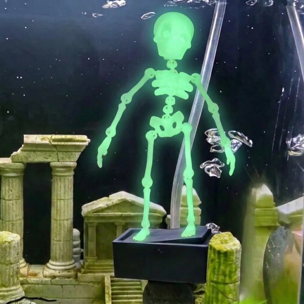 3D Printed Dancing Skeleton Aquarium Bubbler Air Driven Plastic Dynamic Skeleton Bubbler Gothic with Air Tube