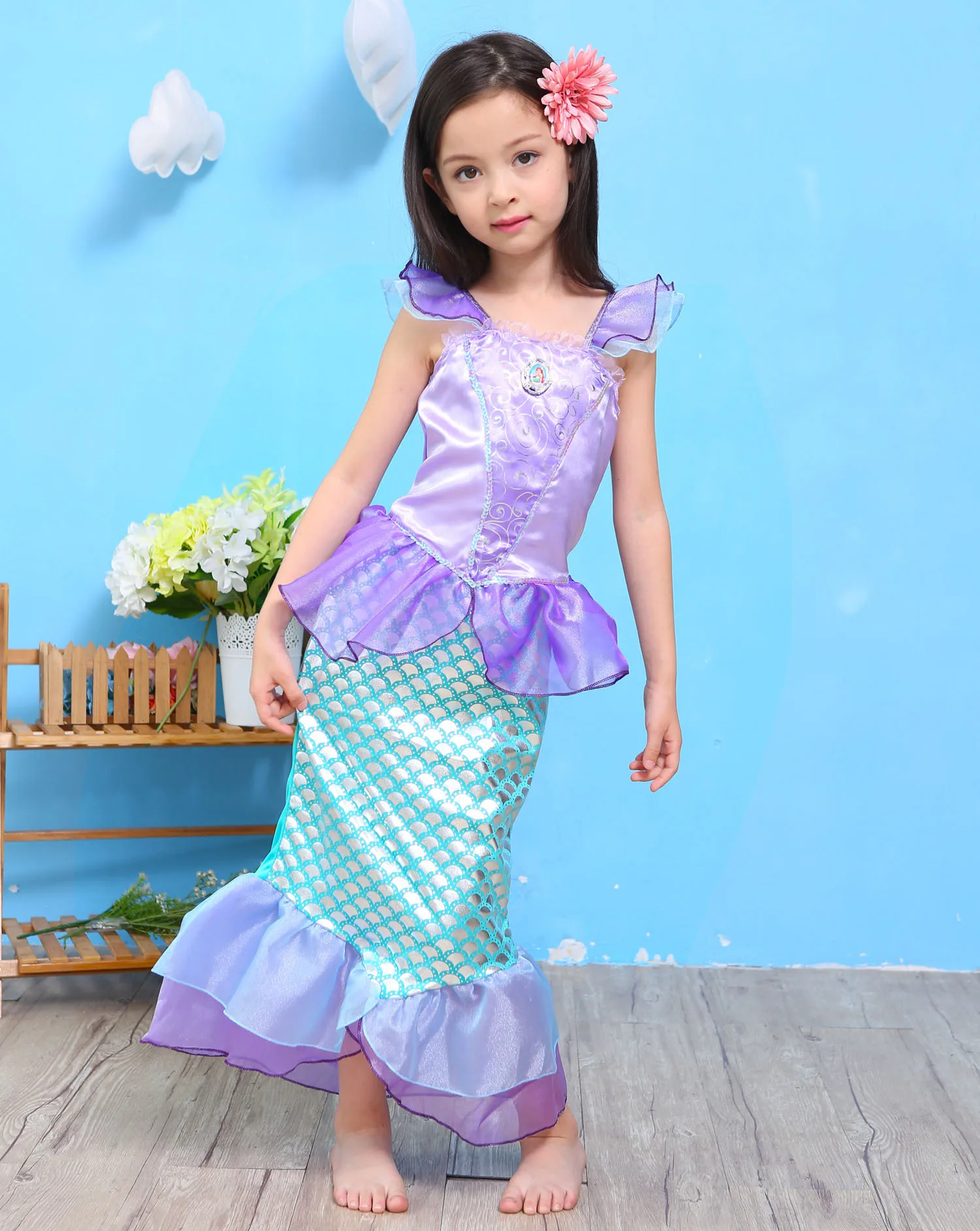

Children's clothing girl dress Halloween cosplay party cosplay princess long hair diving princess birthday costume