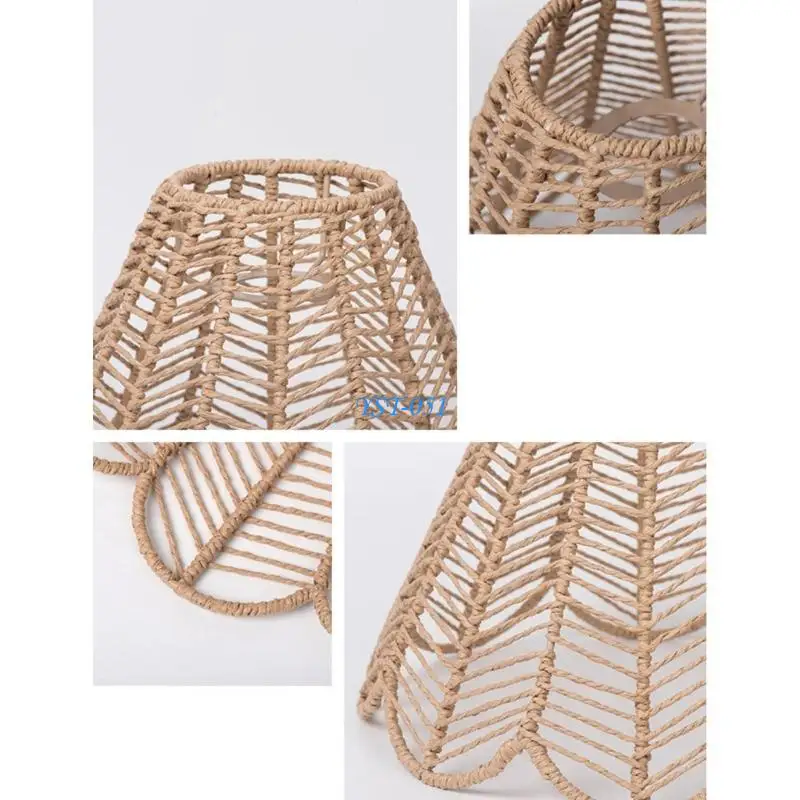 

E15A Elegant Rattan Pendant Light Shade Bedroom Ceiling Light Lid Paper Rope Rattan Lampshades Creating Warm