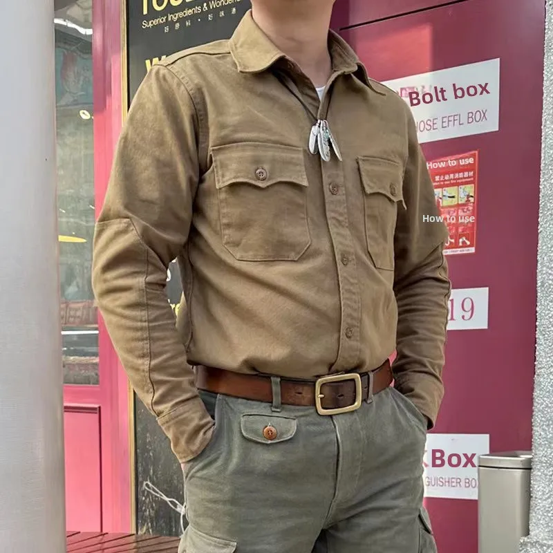 

Freewheles Heavyweight Twill Officer irt American Retro Waed Color Long Sve Хлопок Хаки Подставка подходит для дышащих...