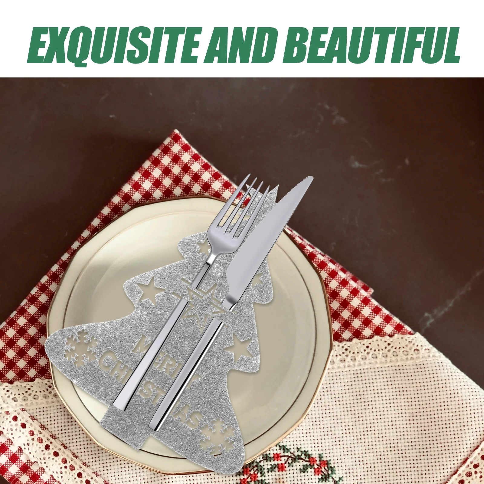 

Spoons Christmas Tree Tableware Set Cutlery Holder Pocket Fork Sleeve Felt Cloth Party Silverware