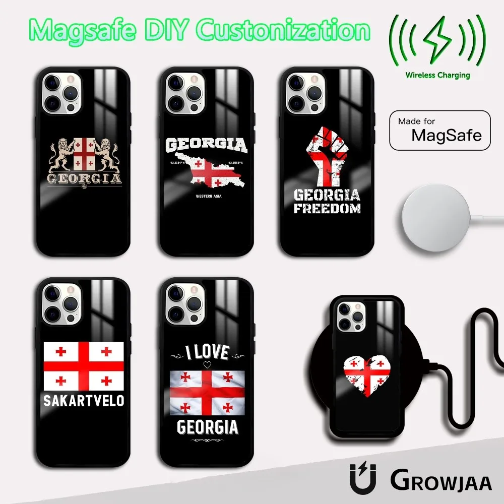 

Georgia flag Phone Case For iPhone 16 15 14 13 12 11 Pro Max Plus Mini Magsafe Mirror Wireless Magnetic Cover