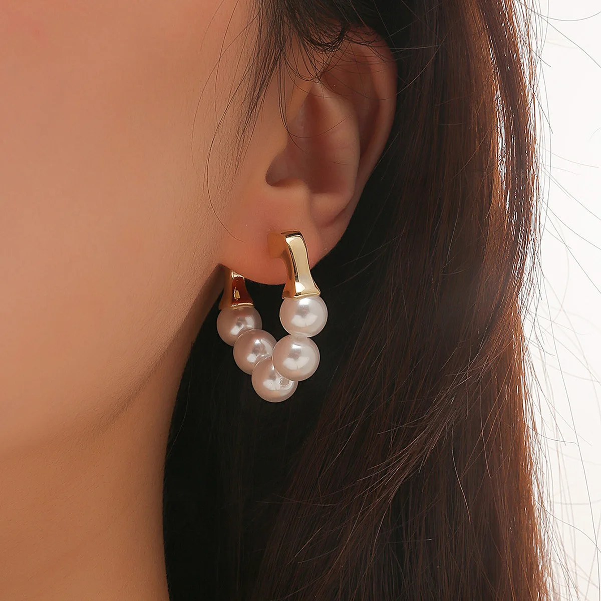 Fashion Pearl Beads Earrings European American Style Hip-hop Punk Personality After Hanging Earrings Travel Accessories