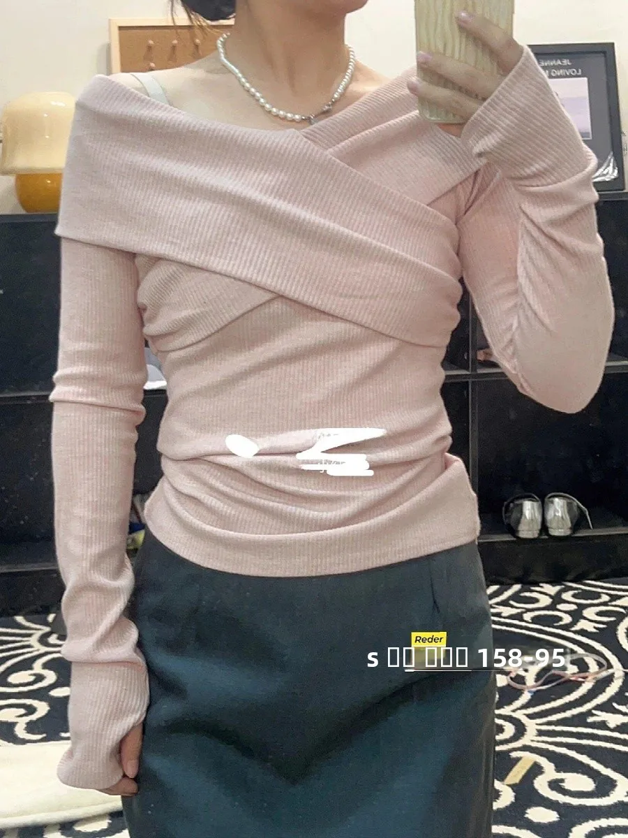

Fashionable Long Sleeve One Shoulder Knitted Sweater plus Size Women's Slim Fit Color Spring Design Pure Desire Top