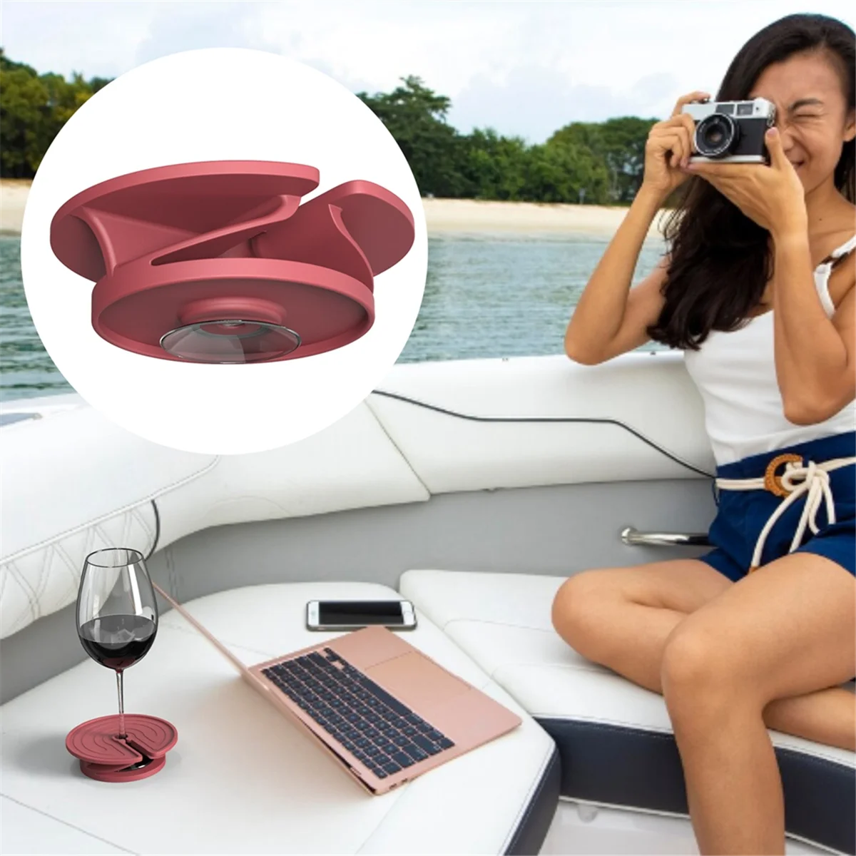 

A71P Outdoor Wine Coasters Glass Wine Cup Holder Outdoor Fixed Wine Cup Holder Boat Fishing Suction Cup Wine Cup Holder Red