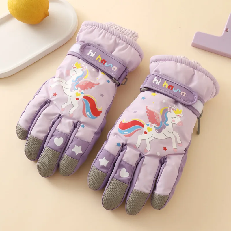 يونيكورن الكرتون الفتيات قفازات الشتاء أفخم الدافئة سميكة الاطفال التزلج القفازات الثلوج مقاوم للماء المضادة للانزلاق قفازات الأطفال #4