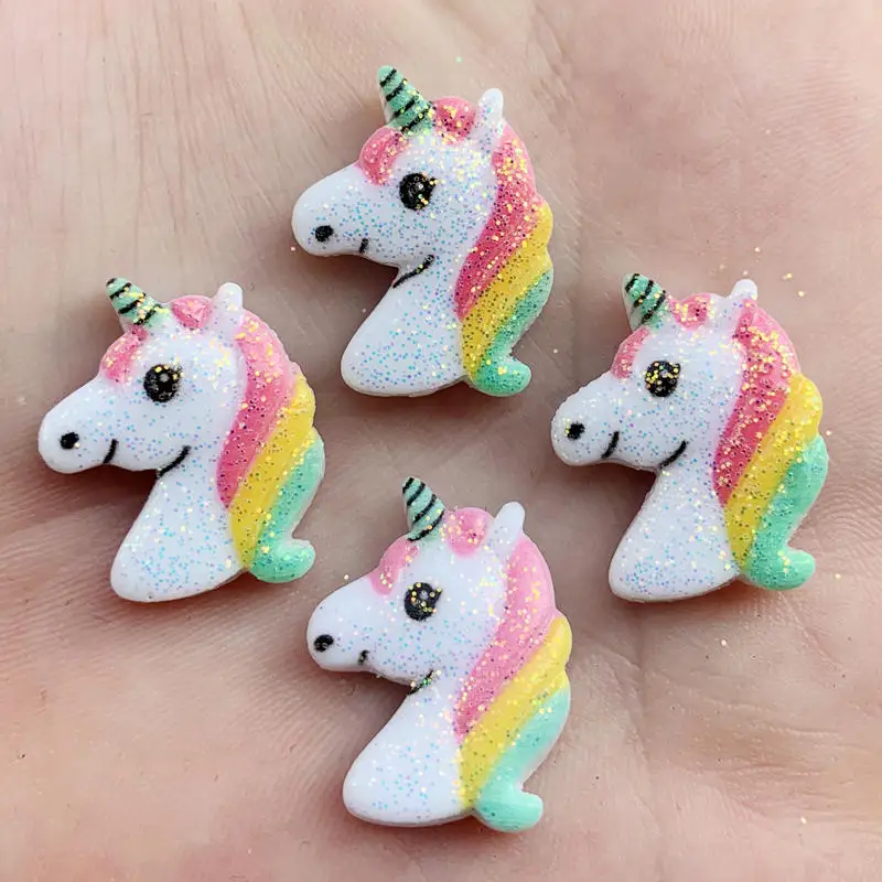 Glitter Kawaii Flatback Resin Cabochon Craft Cartoon Rainbow Resin Cabochons for Bows DIY Scrapbooking Decorate 10Pcs/lot