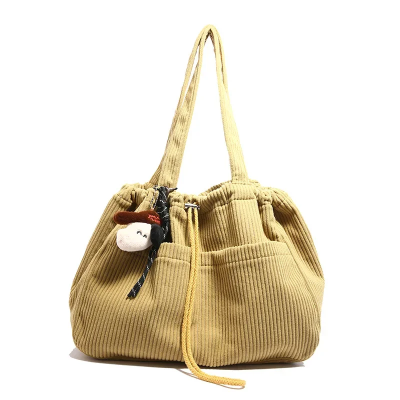 Otoño e Invierno nuevo bolso de pana Retro japonés bolso de gran capacidad para axila bolso de hombro con cordón de moda para mujer